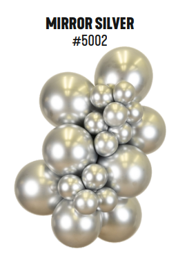 Kalisan Mirror Silver latex balloon color cluster showing the shade across multiple balloon sizes