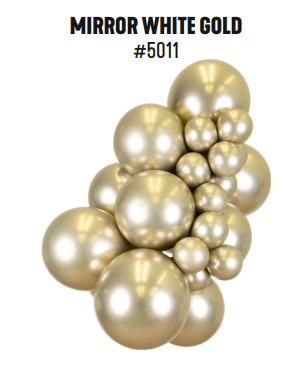 Kalisan Mirror White Gold latex balloon color cluster showing the shade across multiple balloon sizes