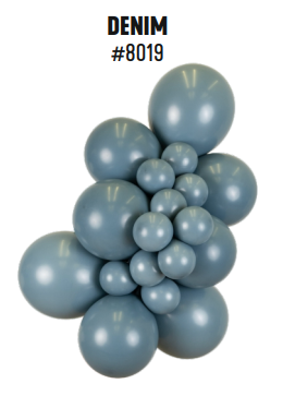 Kalisan Retro Denim latex balloon color cluster showing the shade across multiple balloon sizes