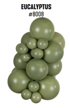 Kalisan Retro Eucalyptus latex balloon color cluster showing the shade across multiple balloon sizes