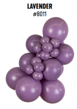 Kalisan Retro Lavender latex balloon color cluster showing the shade across multiple balloon sizes