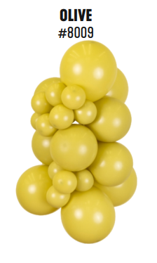 Kalisan Retro Olive latex balloon color cluster showing the shade across multiple balloon sizes