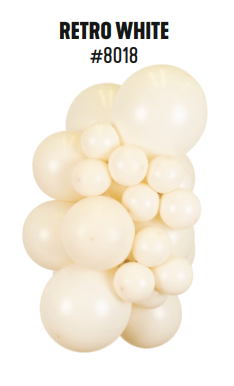 Kalisan Retro White latex balloon color cluster showing the shade across multiple balloon sizes