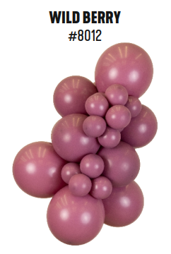 Kalisan Retro Wild Berry latex balloon color cluster showing the shade across multiple balloon sizes