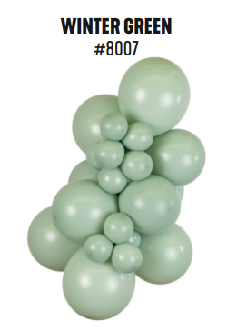 Kalisan Retro Winter Green latex balloon color cluster showing the shade across multiple balloon sizes