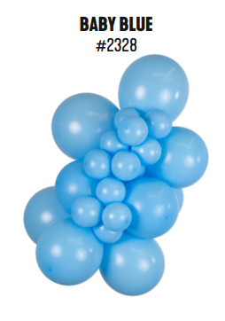 Kalisan Standard Baby Blue latex balloon color cluster showing the shade across multiple balloon sizes