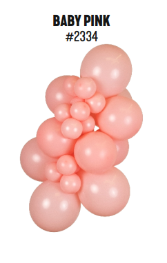 Kalisan Standard Baby Pink latex balloon color cluster showing the shade across multiple balloon sizes