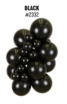 Kalisan Standard Black latex balloon color cluster showing the shade across multiple balloon sizes