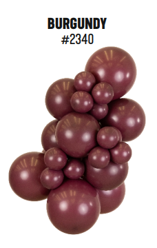 Kalisan Standard Burgundy latex balloon color cluster showing the shade across multiple balloon sizes