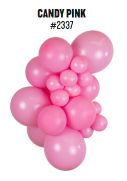 Kalisan Standard Candy Pink latex balloon color cluster showing the shade across multiple balloon sizes