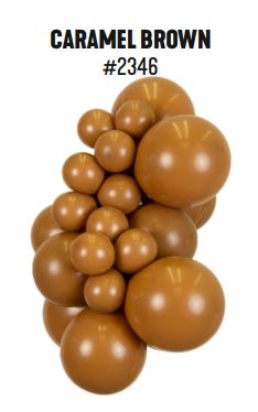 Kalisan Standard Caramel Brown latex balloon color cluster showing the shade across multiple balloon sizes