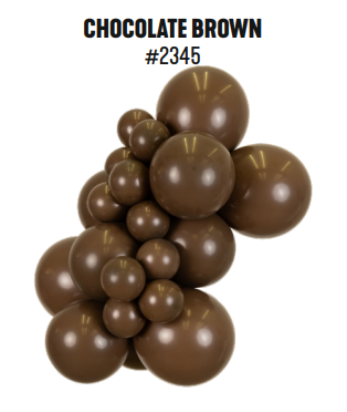 Kalisan Standard Chocolate Brown latex balloon color cluster showing the shade across multiple balloon sizes