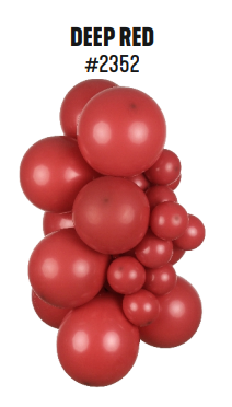 Kalisan Standard Deep Red latex balloon color cluster showing the shade across multiple balloon sizes