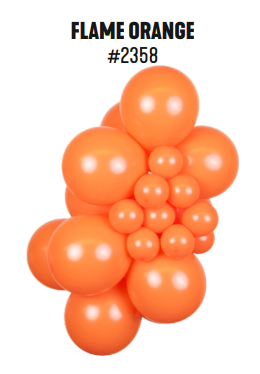 Kalisan Standard Flame Orange latex balloon color cluster showing the shade across multiple balloon sizes