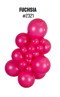 Kalisan Standard Fuchsia latex balloon color cluster showing the shade across multiple balloon sizes