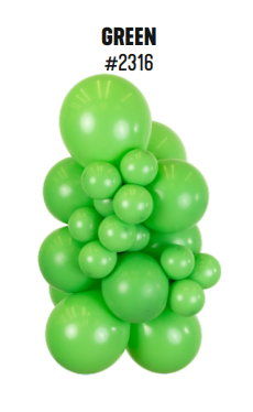 Kalisan Standard Green latex balloon color cluster showing the shade across multiple balloon sizes
