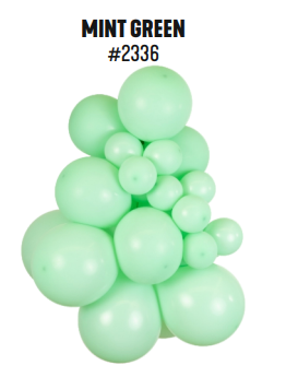 Kalisan Standard Mint Green latex balloon color cluster showing the shade across multiple balloon sizes