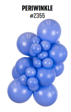 Kalisan Standard Periwinkle latex balloon color cluster showing the shade across multiple balloon sizes