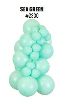 Kalisan Standard Sea Green latex balloon color cluster showing the shade across multiple balloon sizes