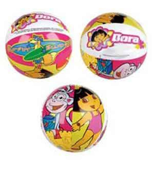 16-inch inflatable beach ball featuring colorful Dora the Explorer and Boots graphics on white, pink, and yellow panels.