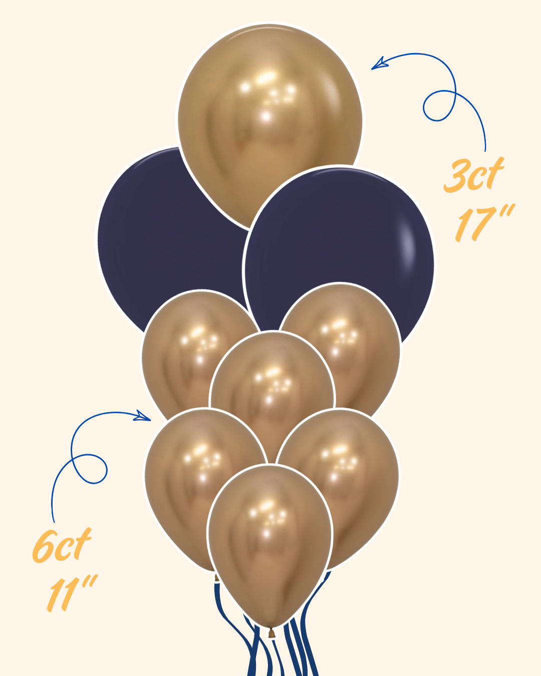 Helium Inflated 11" + 17" Latex Bouquet 9ct