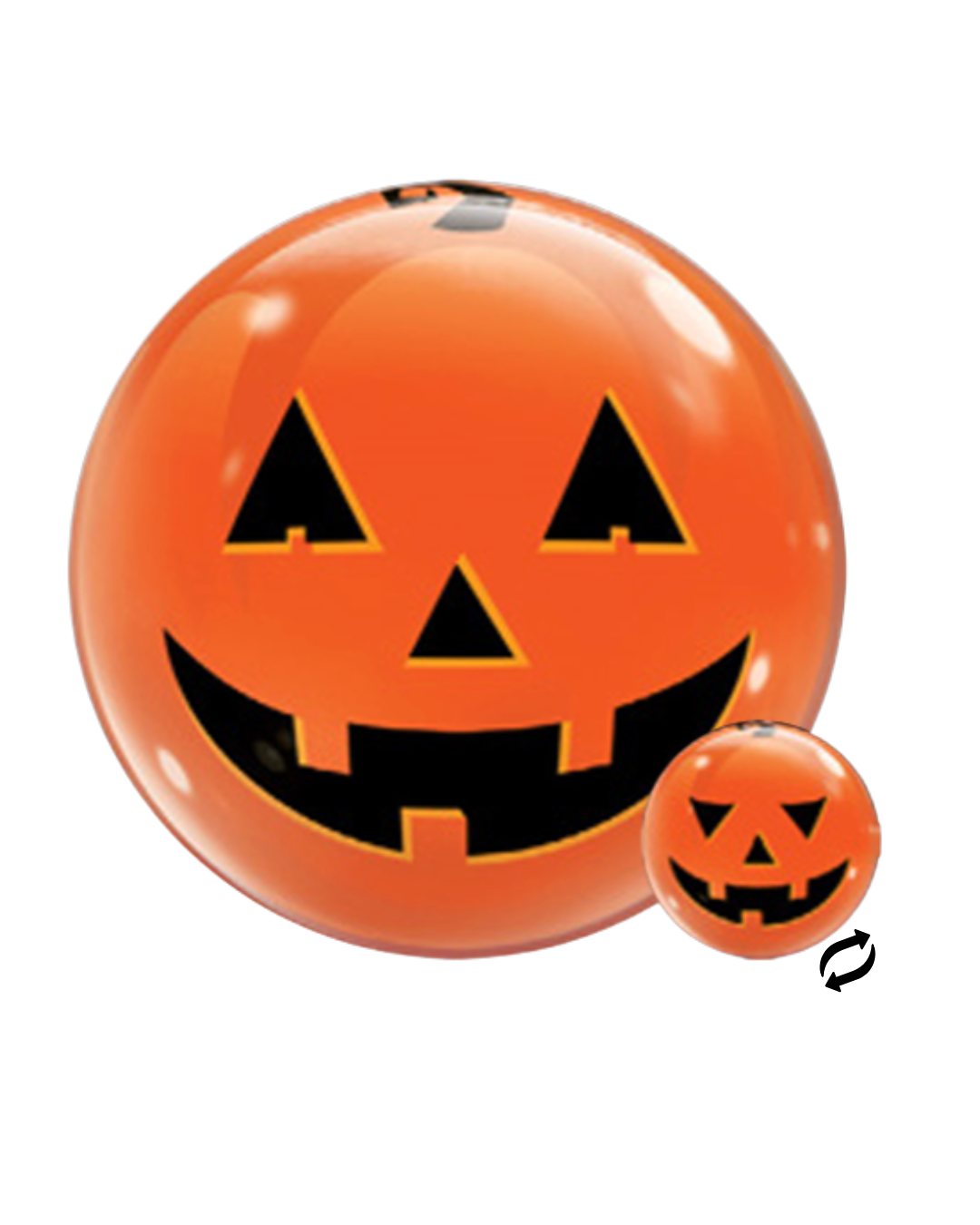 22-inch round orange bubble balloon with black jack-o'-lantern face for Halloween decoration.