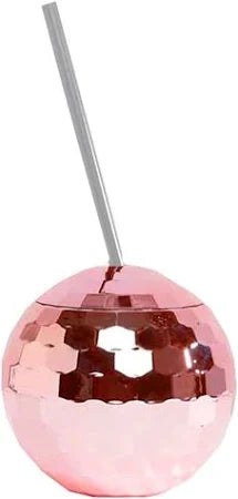 Vaso de bebida de bola de discoteca de oro rosa