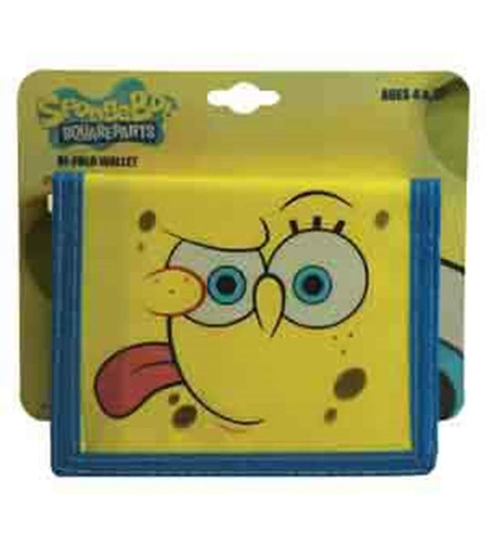 Yellow SpongeBob SquarePants non-woven wallet with a playful winking face and blue trim.