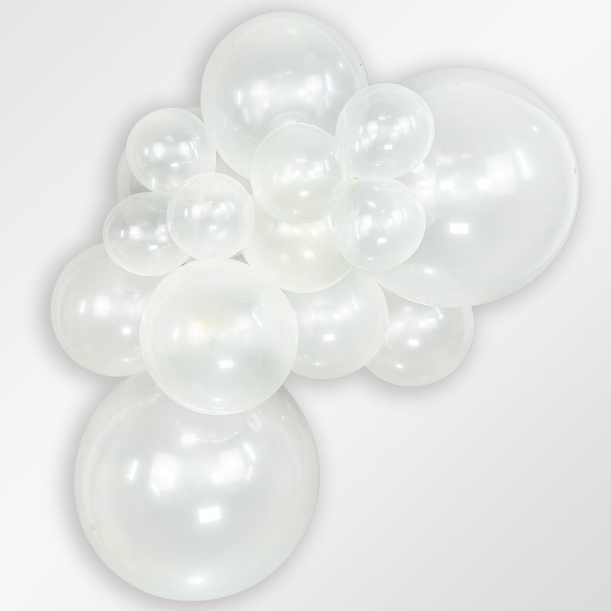 Sempertex Crystal Clear latex balloon color cluster showing the shade across multiple balloon sizes