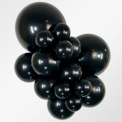 Sempertex Deluxe Black latex balloon color cluster showing the shade across multiple balloon sizes