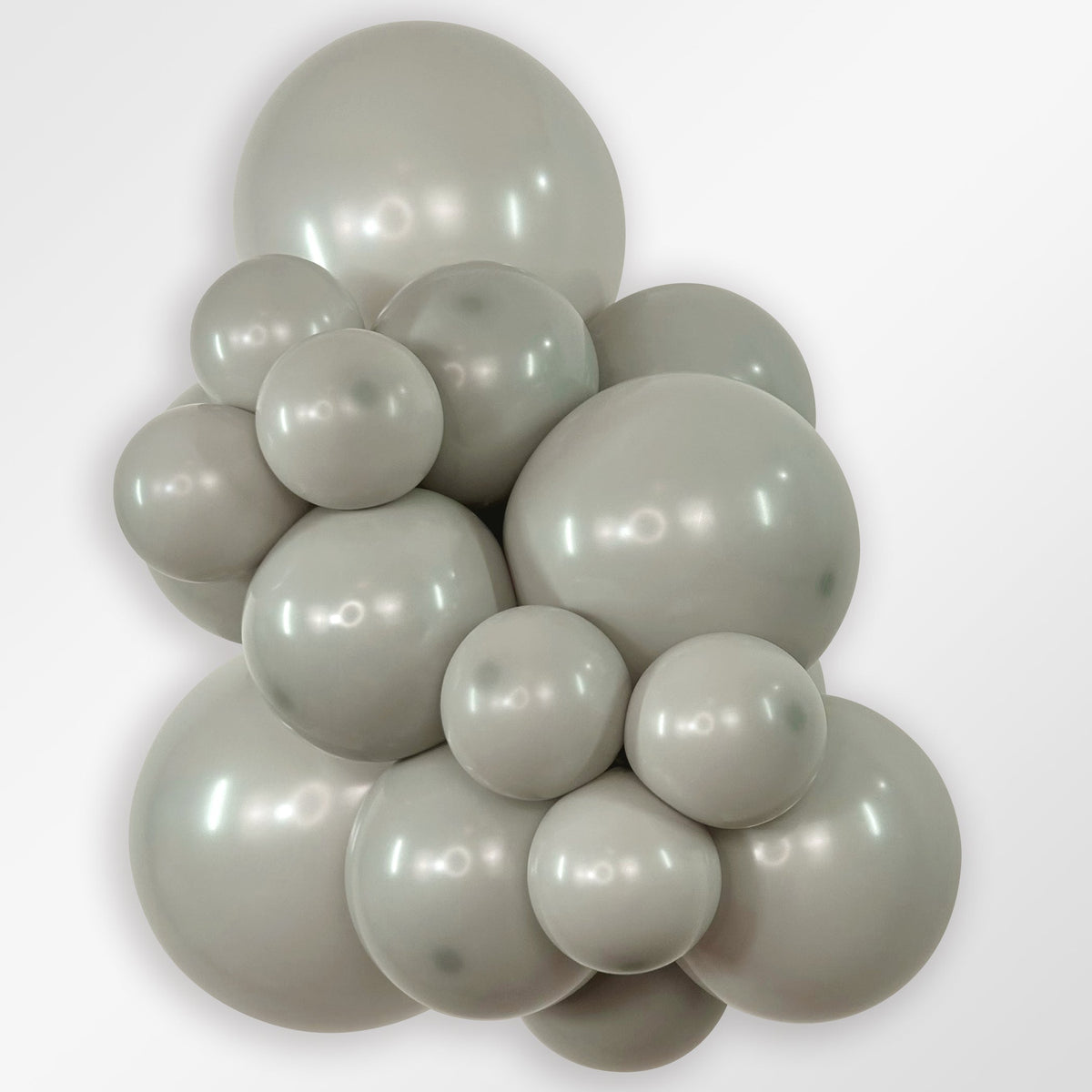 Sempertex Deluxe Gray latex balloon color cluster showing the shade across multiple balloon sizes