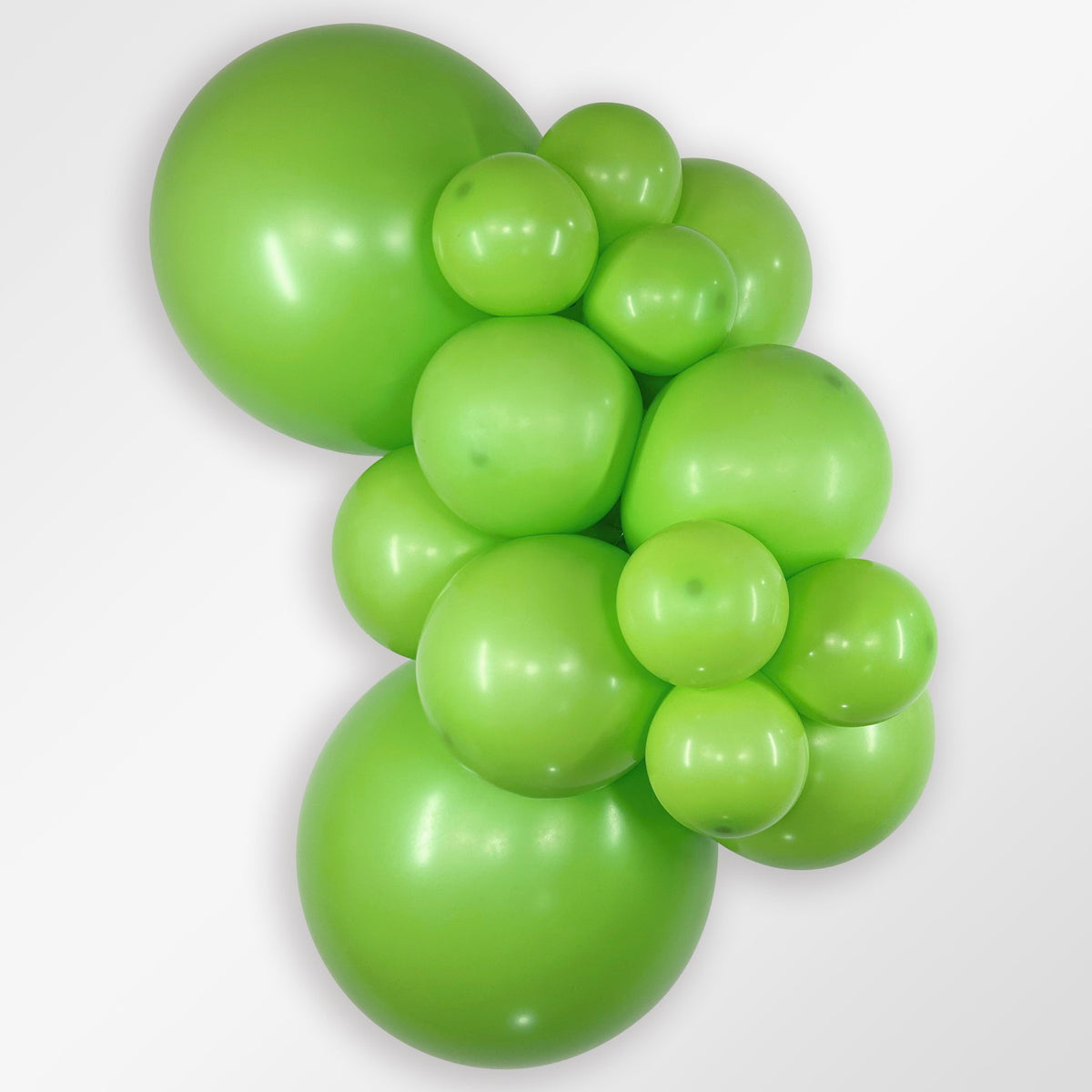 Sempertex Deluxe Key Lime latex balloon color cluster showing the shade across multiple balloon sizes