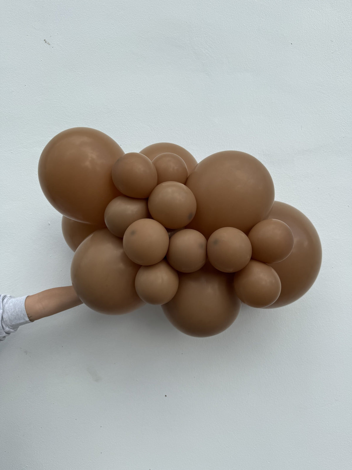 Sempertex Deluxe Mocha latex balloon color cluster showing the shade across multiple balloon sizes