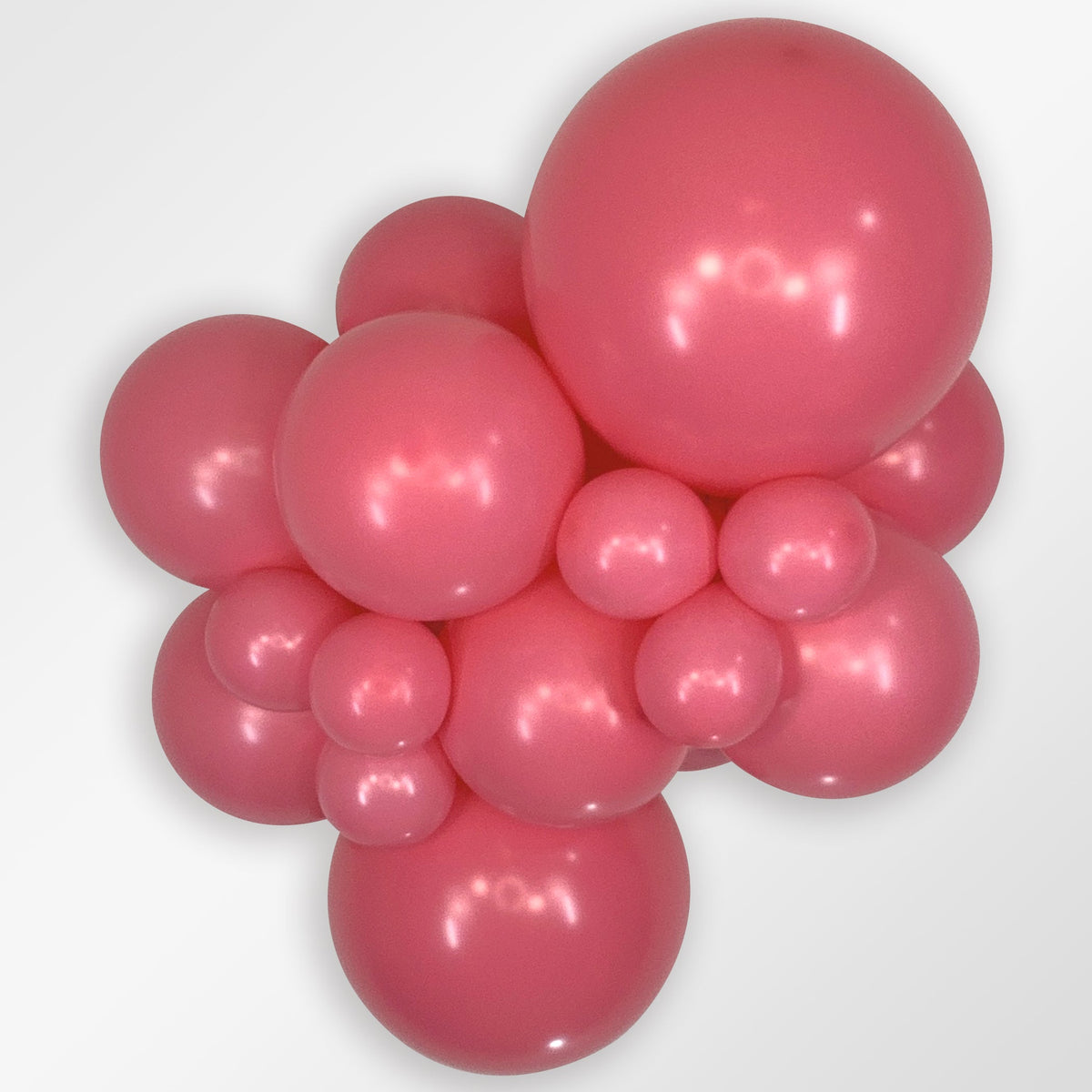 Sempertex Deluxe Rose latex balloon color cluster showing the shade across multiple balloon sizes
