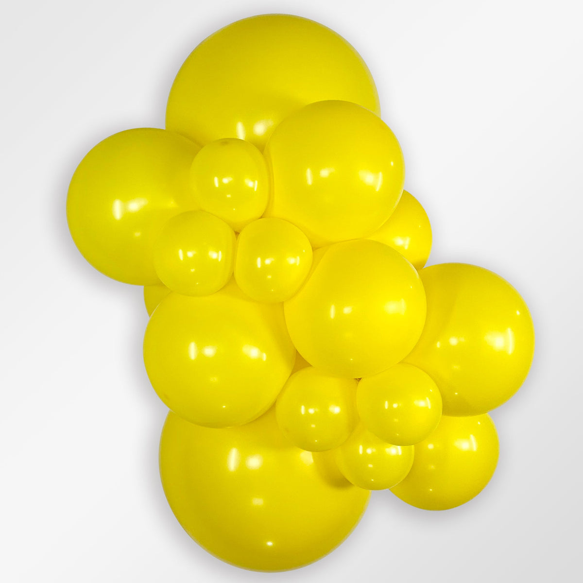 Sempertex Fashion Yellow latex balloon color cluster showing the shade across multiple balloon sizes