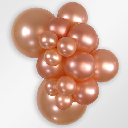 Sempertex Metallic Rose Gold latex balloon color cluster showing the shade across multiple balloon sizes