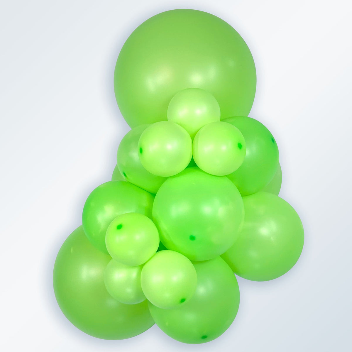 Sempertex Neon Green latex balloon color cluster showing the shade across multiple balloon sizes