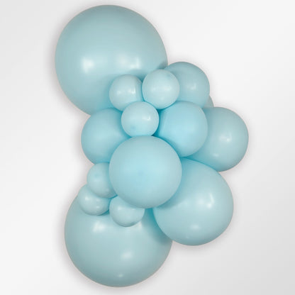 Sempertex Pastel Matte Blue latex balloon color cluster showing the shade across multiple balloon sizes