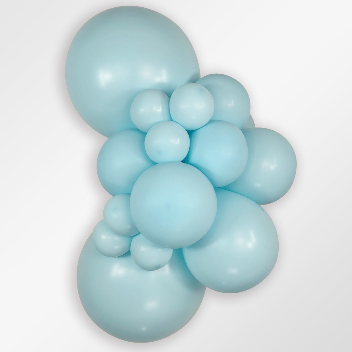 Sempertex Pastel Matte Blue latex balloon color cluster showing the shade across multiple balloon sizes
