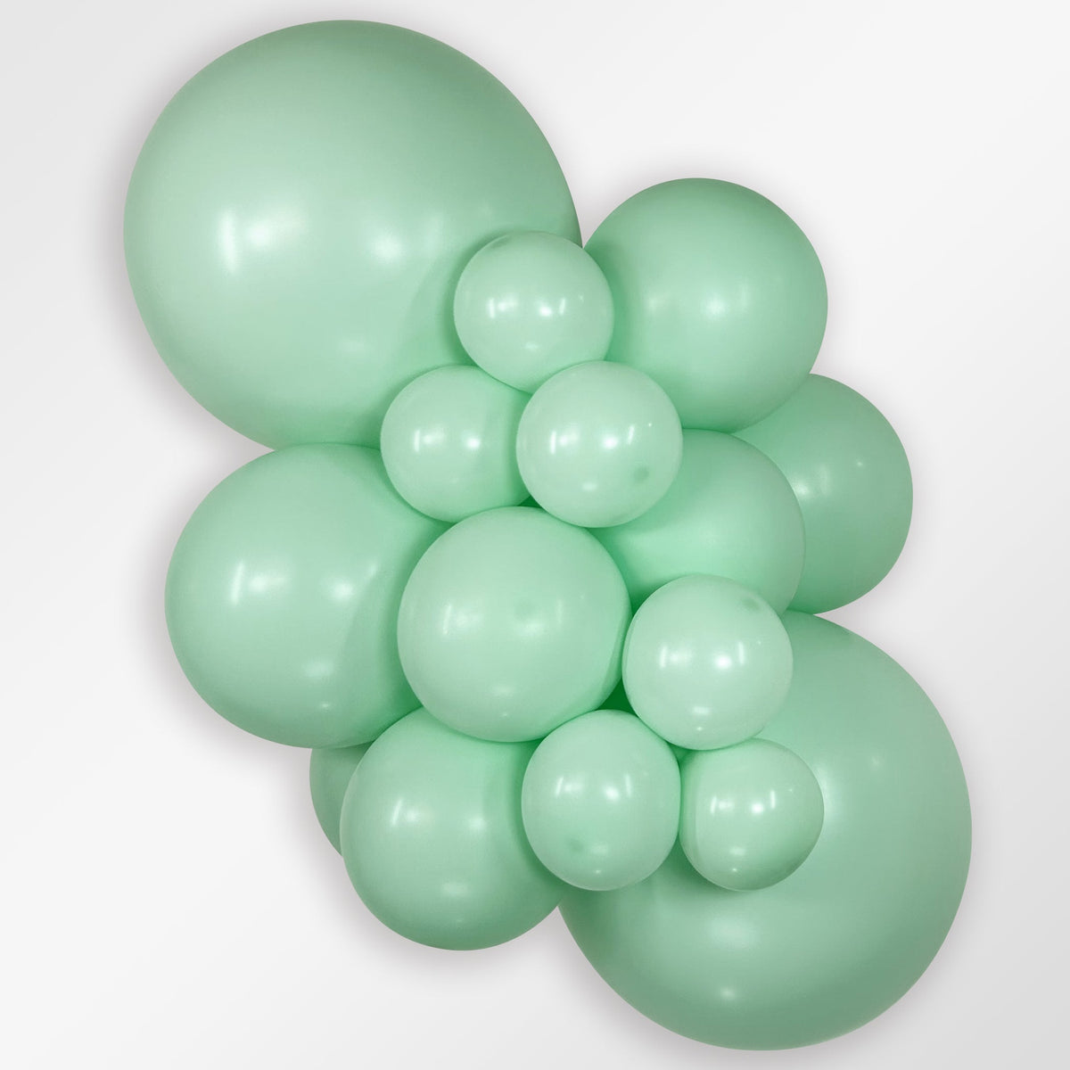 Sempertex Pastel Matte Green latex balloon color cluster showing the shade across multiple balloon sizes