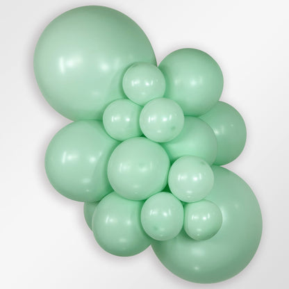 Sempertex Pastel Matte Green latex balloon color cluster showing the shade across multiple balloon sizes