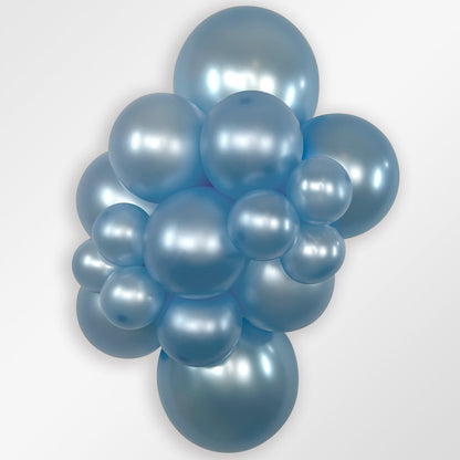 Sempertex Pearl Blue latex balloon color cluster showing the shade across multiple balloon sizes