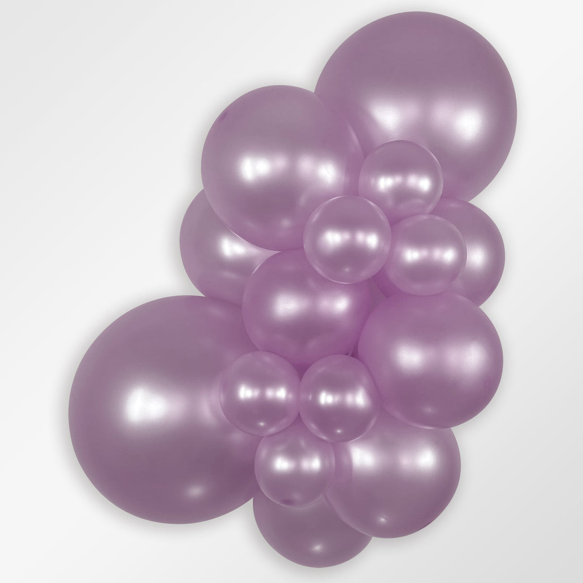Sempertex Pearl Lilac latex balloon color cluster showing the shade across multiple balloon sizes