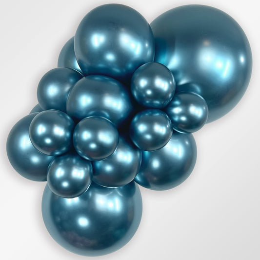 Sempertex Reflex Blue latex balloon color cluster showing the shade across multiple balloon sizes