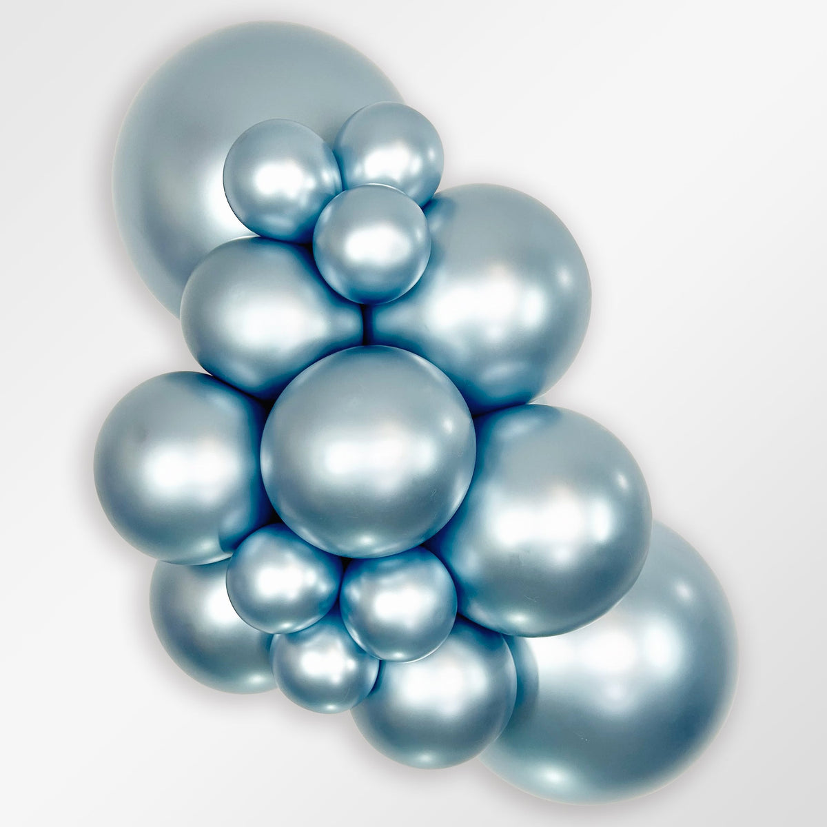 Sempertex Silk Arctic Blue latex balloon color cluster showing the shade across multiple balloon sizes