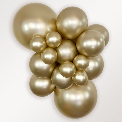 Sempertex Silk Gold Dust latex balloon color cluster showing the shade across multiple balloon sizes