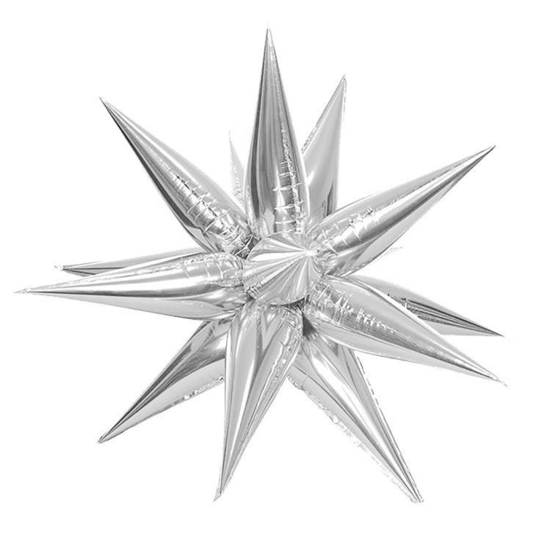 House of Balloons Star Burst Silver 60 inch Foil Balloon 1ct