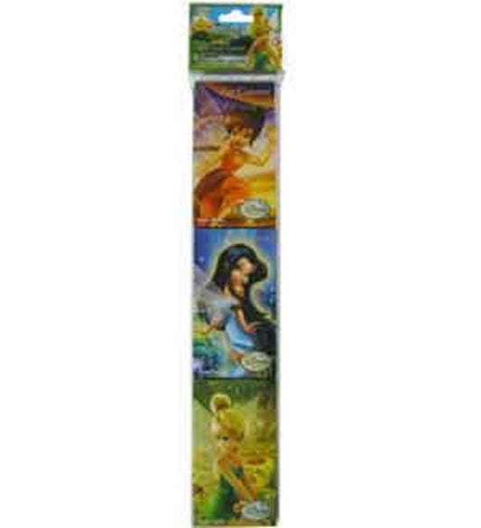 Set of three rectangular crayon boxes featuring Disney Tinkerbell and friends with colorful fairy-themed illustrations.