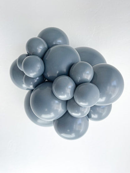Tuftex Gray Smoke latex balloon color cluster showing the shade across multiple balloon sizes