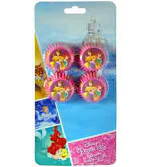 Pink cupcake liners with Disney princess designs, including Belle and Aurora, 100 count.